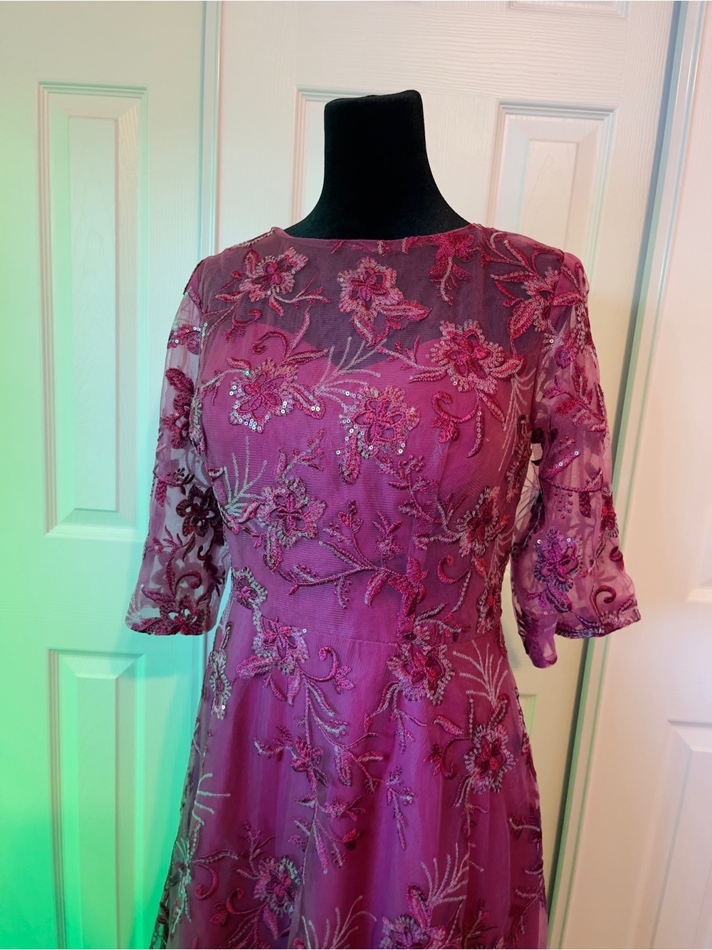 New XL Embroidered Floral A-Line Dress in Magenta